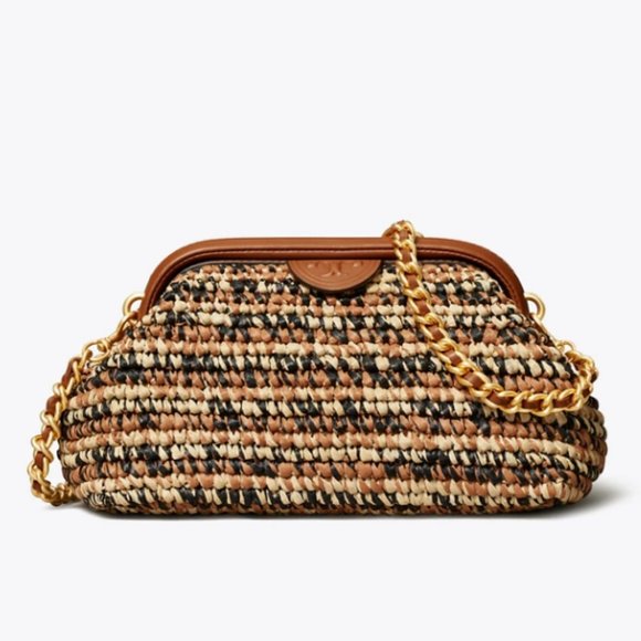 🥰 Tory Burch LEMING SOFT RAFFIA SMALL FRAME CROSSBODY - Picture 6 of 12